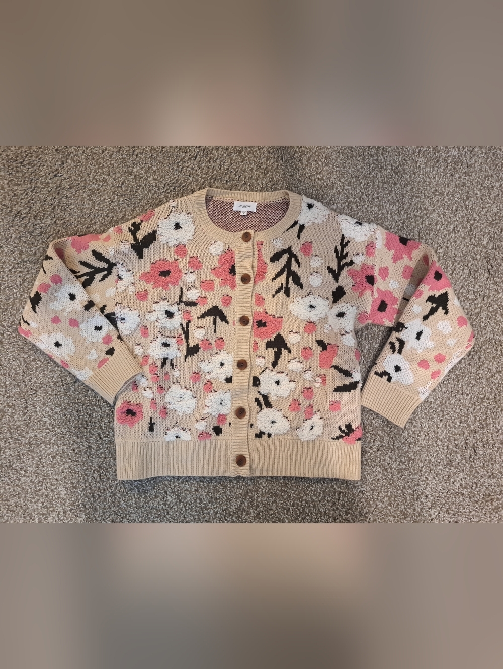 Floral Knit Button-Up Cardigan Sweater SPRING cherry Blossoms